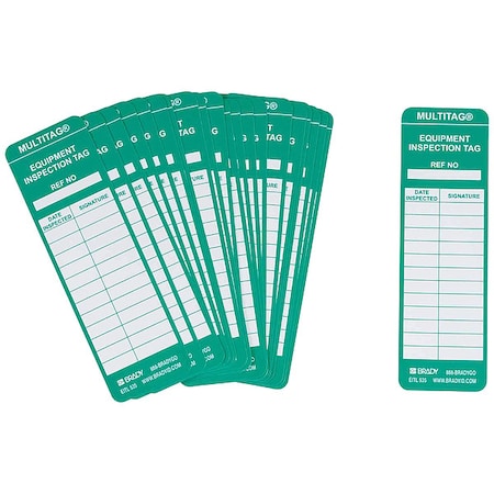 Brady Tag, Maintenance, Polyester, 6 1/2 in H x 2 in W, Green on White, Rectangle, 100 PK MUL-EITL535