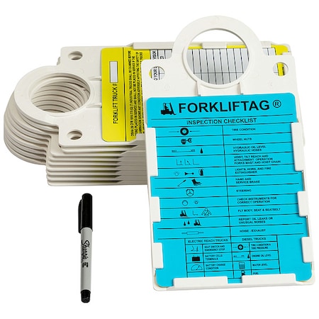 Brady Tag, Forklift, Plastic, 11 1/2 in H x 6 in W, Blue, Yellow on White, Rectangle FLT-ETSH9A