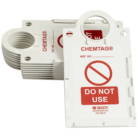 Brady Tag, Caution, Plastic, 11 1/4 in H x 6 in W, Red, White, Rectangle, 10 PK CHEM-CTHUSA01
