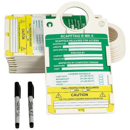 Brady Tag, Inspection, PVC, 11 1/2 in H x 6 in W, Green, Yellow on White, Rectangle SCAF2-STHUSAA