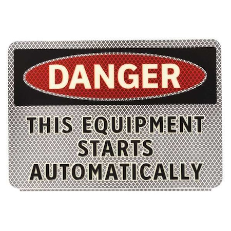 Brady Danger, This Equipment Starts Automatically, 10 in W x 7 in H, Rectangle, Polyester 102454