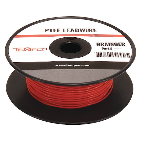 Tempco High Temp Lead Wire, PTFE, 22 AWG, Red, 100 ft LDWR-1055