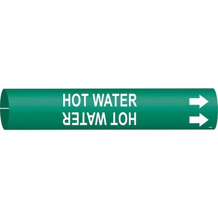 Brady Pipe Marker, Hot Water, Gn, 1-1/2to2-3/8 In 4335-B
