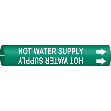 Brady Pipe Marker, Hot Water Supply, Gn, 4 to6 In 4338-D