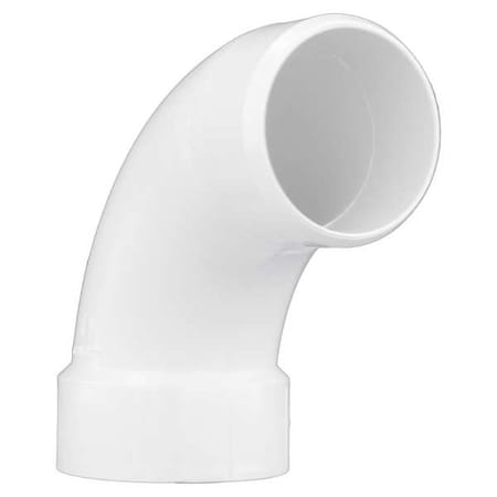 Zoro Select PVC 90 Degree Long Sweep Street Elbow, Spigot x Hub x Hub, 3 in Pipe Size 06063