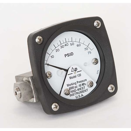 Midwest Instrument Pressure Gauge, 0 to 75 psi 120-AA-00-OO-75P