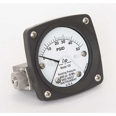 Midwest Instrument Pressure Gauge, 0 to 50 psi 120-AA-00-OO-50P