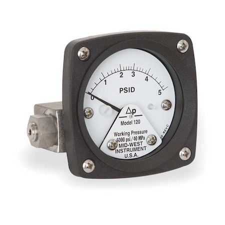 Midwest Instrument Pressure Gauge, 0 to 5 psi 120-AA-00-OO-5P