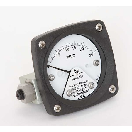 Midwest Instrument Pressure Gauge, 0 to 25 psi 120-AA-00-OO-25P