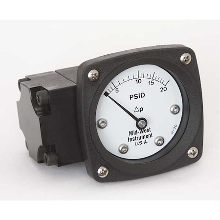 Midwest Instrument Pressure Gauge, 0 to 20 psi 142-AA-00-OO-20P