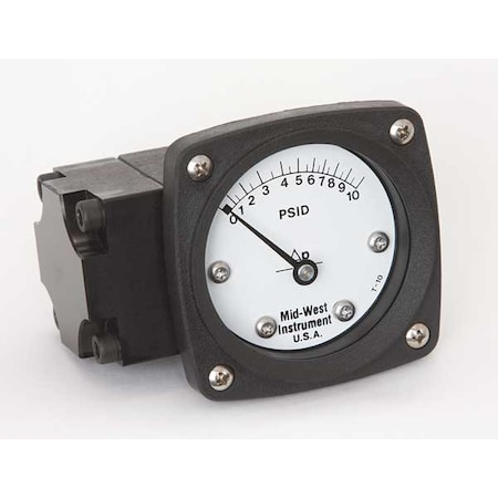 Midwest Instrument Pressure Gauge, 0 to 10 psi 142-AA-00-OO-10P