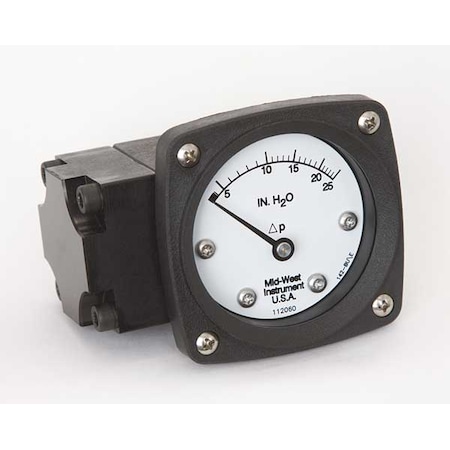 Midwest Instrument Pressure Gauge, 0 to 25 In H2O 142-AA-00-OO-25H