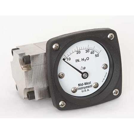 Midwest Instrument Pressure Gauge, 0 to 50 In H2O 142-SA-00-OO-50H