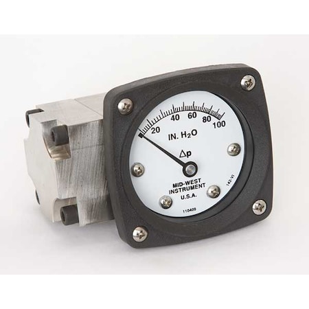 Midwest Instrument Pressure Gauge, 0 to 100 In H2O 142-SA-00-OO-100H