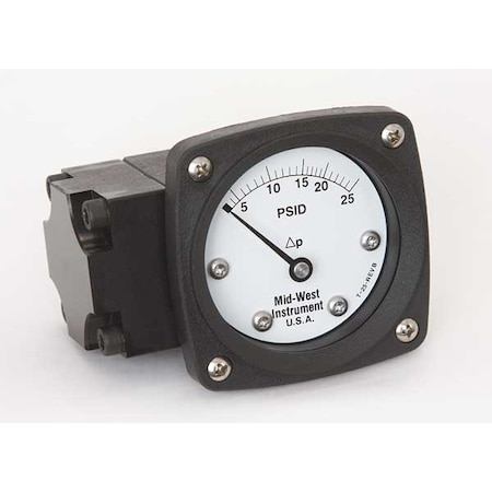 Midwest Instrument Pressure Gauge, 0 to 25 psi 142-AA-00-OO-25P
