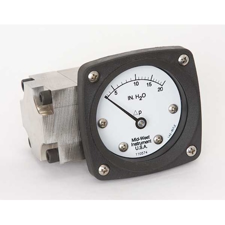Midwest Instrument Pressure Gauge, 0 to 20 In H2O 142-SA-00-OO-20H