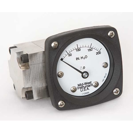 Midwest Instrument Pressure Gauge, 0 to 200 In H2O 142-SA-00-OO-200H