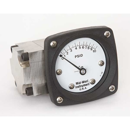 Midwest Instrument Pressure Gauge, 0 to 10 psi 142-SA-00-OO-10P