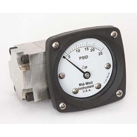 Midwest Instrument Pressure Gauge, 0 to 25 psi 142-SA-00-OO-25P