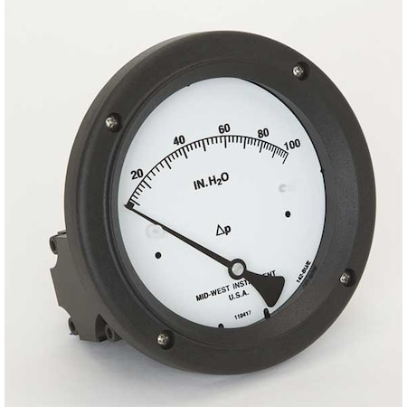 Midwest Instrument Pressure Gauge, 0 to 100 In H2O 142-AC-00-OO-100H
