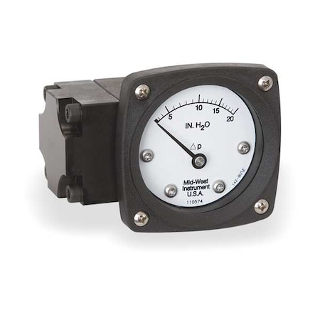 Midwest Instrument Pressure Gauge, 0 to 20 In H2O 142-AA-00-OO-20H