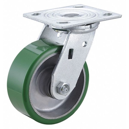 Zoro Select Swivel NSF-Listed Plate Caster, 5 in. Dia, 1050 lb, Green 3G139