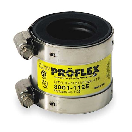 Fernco Shielded Coupling, For Pipe Size 1-1/2x1" 3001-110
