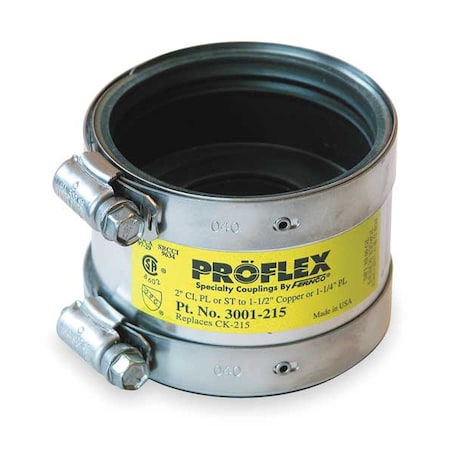 Fernco Shielded Coupling, For Pipe Size 2x1-1/2" 3001-215
