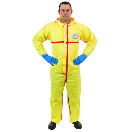 Chemsplash Chemical Resistant Coveralls, Collared Coverall, XL, Nonwoven, Elastic Wrist, Open Ankle, Yellow 7012YT-XL