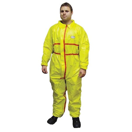 Chemsplash Chemical Resistant Coveralls, Collared Coverall, L, Nonwoven, Elastic Wrist, Elastic Ankle, Yellow 7013YT-L
