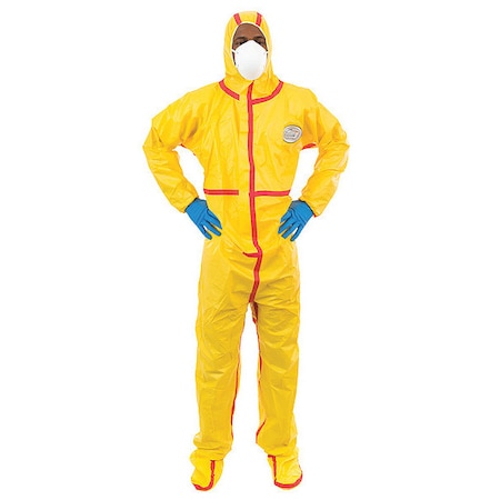 CHEMSPLASH Hooded Chemical Resistant Coveralls, 6 PK, Yellow, Non-Woven Laminate, Zipper 7019YT-L