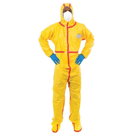 Chemsplash Chemical Resistant Coveralls, Hooded Coverall, L, Nonwoven, Elastic Wrist, Attached Boots Ankle 7019YT-L