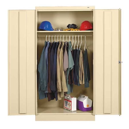 Tennsco Wardrobe Storage Cabinet, 72 in H, 36 in W, Swing, Keyed, Champagne/Putty, 1 Shelves, 0 Drawers 7114PY