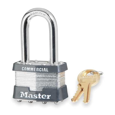 Master Lock Padlock, Keyed Alike, Long Shackle, Rectangular Steel Body, Steel Shackle, 3/4 in W 1KALF