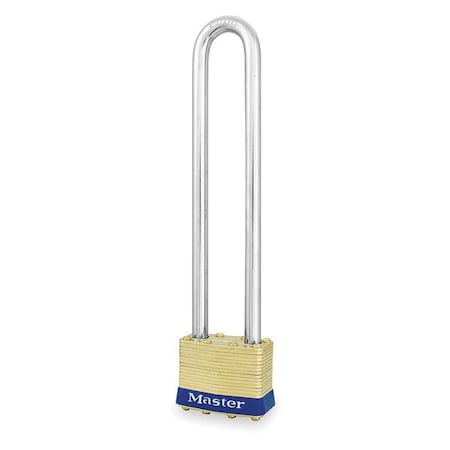 Master Lock Padlock, Keyed Different, Long Shackle, Rectangular Brass Body, Steel Shackle, 3/4 in W 2LN