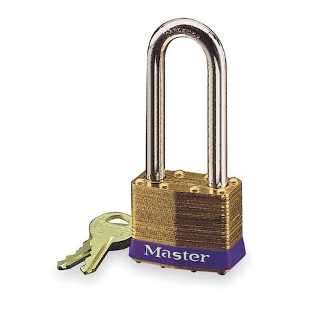 Master Lock Padlock, Keyed Different, Long Shackle, Rectangular Brass Body, Steel Shackle, 3/4 in W 2LJ