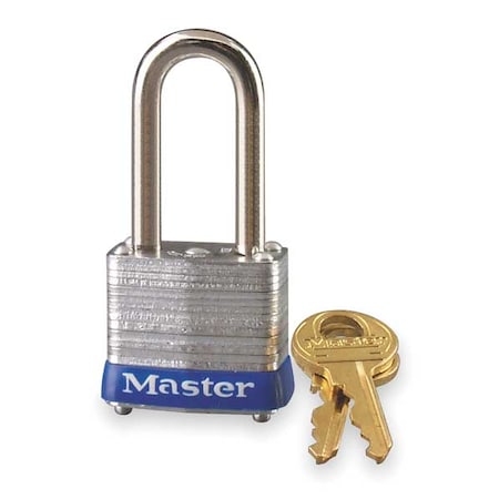 Master Lock Padlock, Keyed Different, Long Shackle, Rectangular Steel Body, Steel Shackle, 1/2 in W 7LF