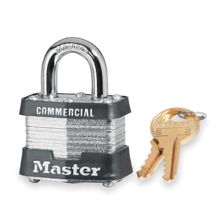 Master Lock Padlock, Keyed Alike, Standard Shackle, Rectangular Steel Body, Steel Shackle, 5/8 in W 3KA