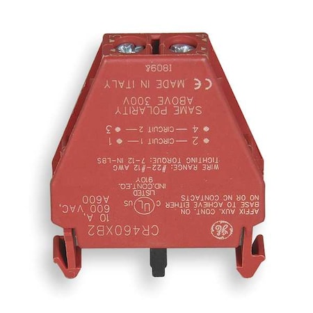 Ge Lighting Contactor Aux Contact Block, 2P CR460XB2