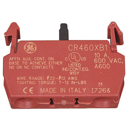 Ge Lighting Contactor Aux Contact Block, 1P CR460XB1