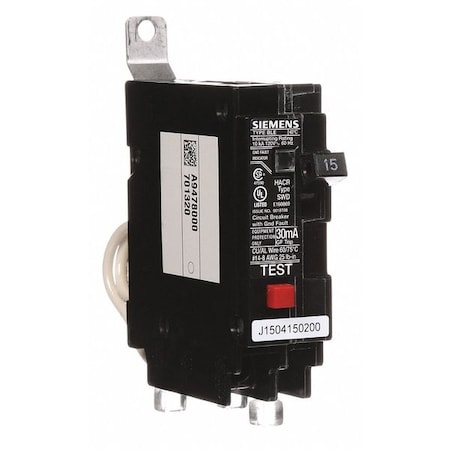 Siemens Miniature Circuit Breaker, BLE Series, 15A, 1 Pole, 120V AC, 10kA at 120/240V AC BE115