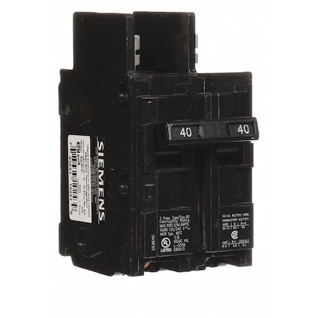 Siemens Miniature Circuit Breaker, BQ Series, 40A, 2 Pole, 120/240V AC, 10kA at 120/240V AC BQ2B040