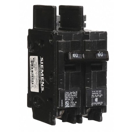 Siemens Miniature Circuit Breaker, BQ Series, 60A, 2 Pole, 120/240V AC, 10kA at 120/240V AC BQ2B060