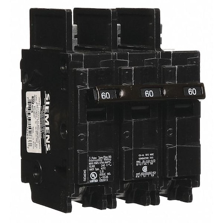 Siemens Miniature Circuit Breaker, BQ Series, 60A, 3 Pole, 240V AC, 10kA at 240V AC BQ3B060