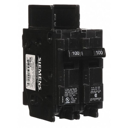 Siemens Miniature Circuit Breaker, BQ Series, 100A, 2 Pole, 120/240V AC, 10kA at 120/240V AC BQ2B100