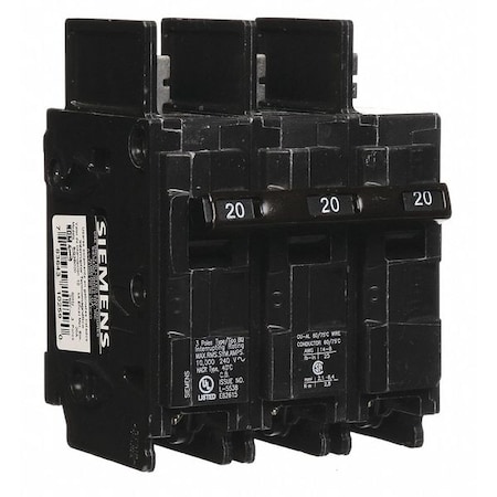 Siemens Miniature Circuit Breaker, BQ Series, 20A, 3 Pole, 240V AC, 10kA at 240V AC BQ3B020