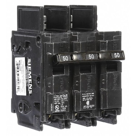 Siemens Miniature Circuit Breaker, BQ Series, 50A, 3 Pole, 240V AC, 10kA at 240V AC BQ3B050