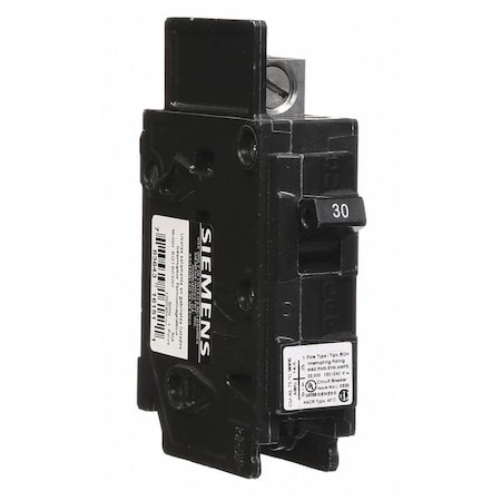 Siemens Miniature Circuit Breaker, BQH Series, 30A, 1 Pole, 120V AC, 22kA at 120V AC BQ1B030H