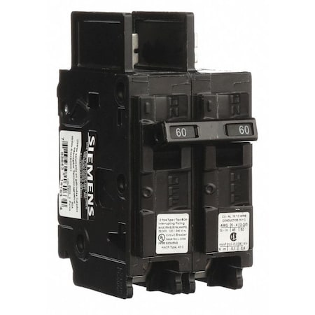 Siemens Miniature Circuit Breaker, BQH Series, 60A, 2 Pole, 120/240V AC, 22kA at 120/240V AC BQ2B060H