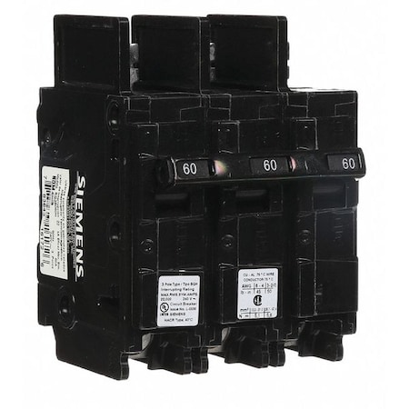 Siemens Miniature Circuit Breaker, BQH Series, 60A, 3 Pole, 240V AC, 22kA at 240V AC BQ3B060H